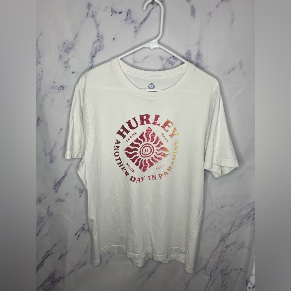 Hurley Men’s “another day in paradise” white logo short sleeve shirt Sz XL